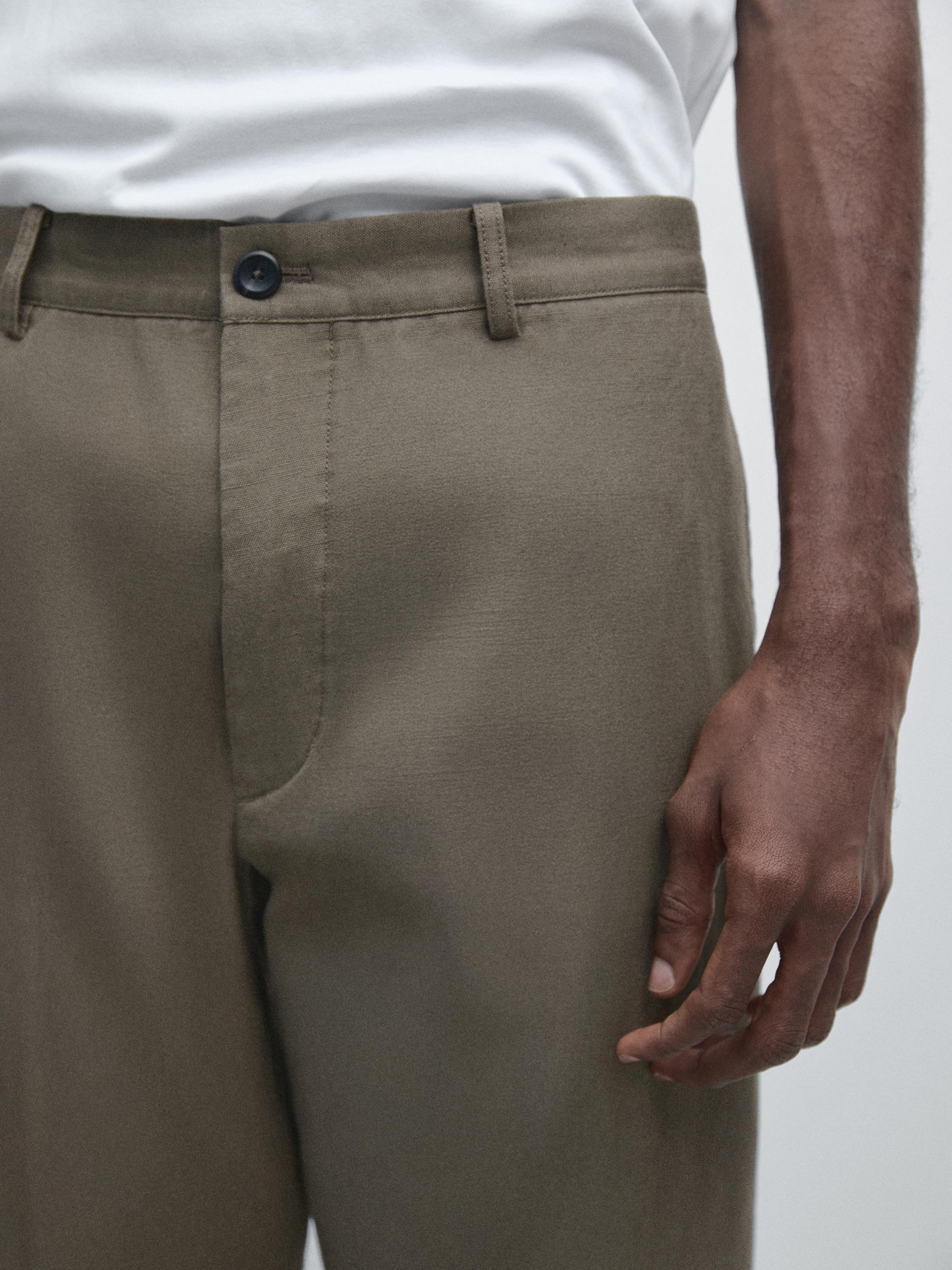 Cotton and linen tapered fit trousers